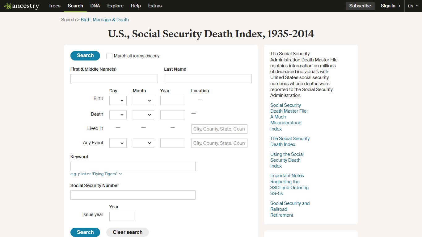 U.S., Social Security Death Index, 1935-2014 - Ancestry.com