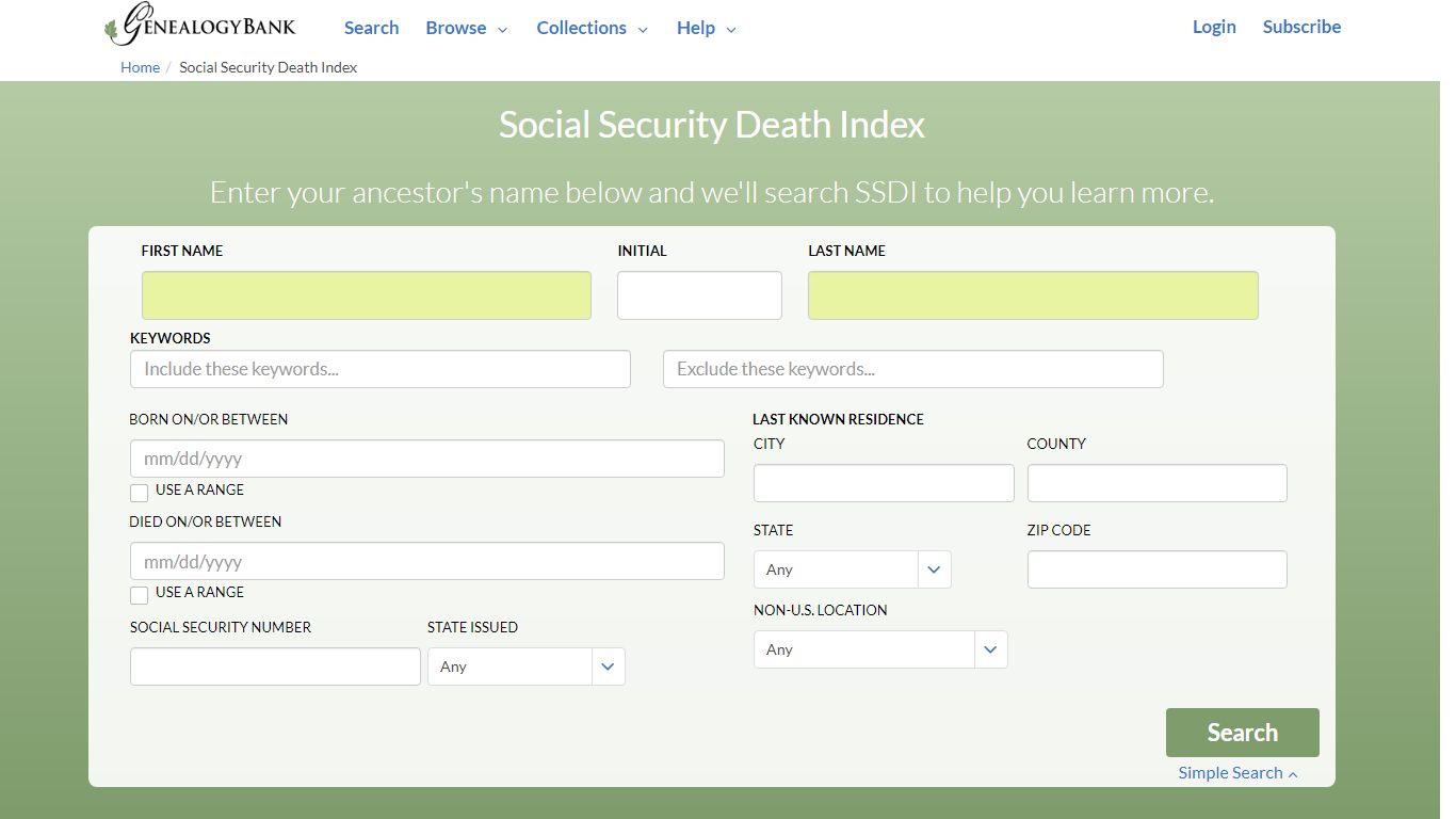 Social Security Death Index SSDI Records | GenealogyBank