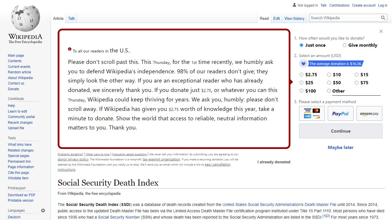 Social Security Death Index - Wikipedia